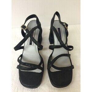 Amanda smith size 7.5 M  Women black Sparkly Satin Strappy Chunk Heel Sandals